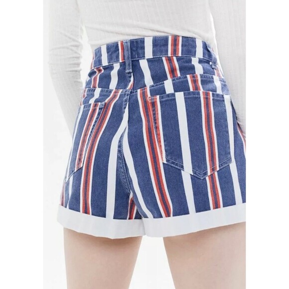 Urban Outfitters | BDG Womens Mom High Rise Cuffed Jean Shorts Stripe Size 30 - Picture 2 of 9